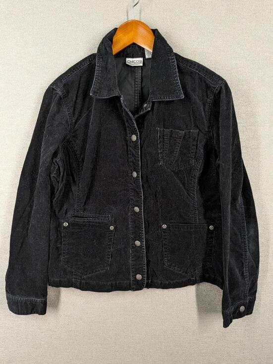 Chico's Jackets & Blazers - Chico's Corduroy Jacket Size 1 Black Button Up -T0224